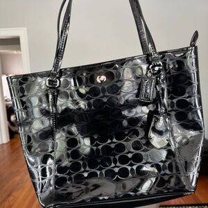 Coach Glossy Black Signature Tote